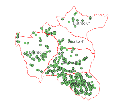 Mapa de establecimientos relevados en el departamento Colón