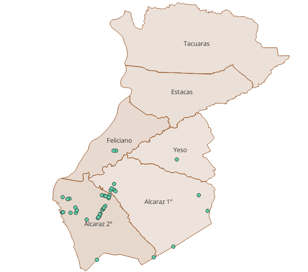 Mapa de establecimientos relevados en el departamento La Paz
